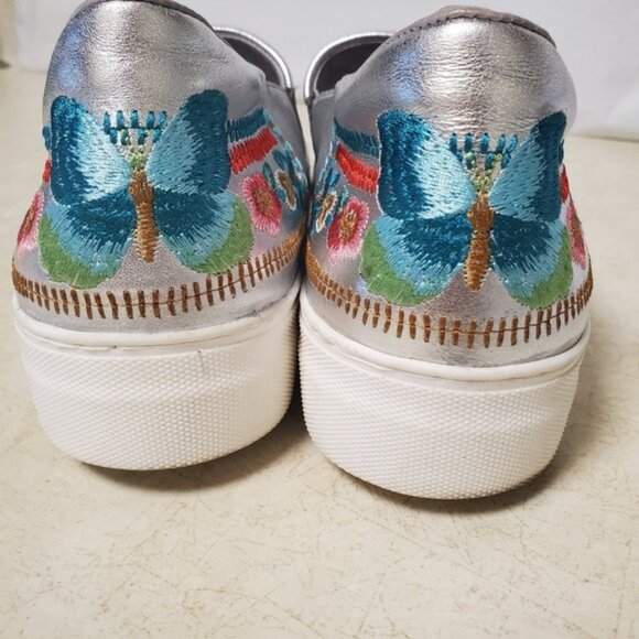 Johnny Was Butterfly Embroidered Silver Metallic Sneaker Boat Loafer 'Vinny' - Picture 4 of 12